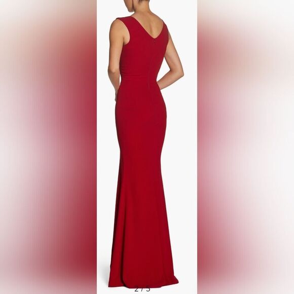 Dress The Population Sandra Plunge Crepe Trumpet Gown NWT Size XL Red - Picture 2 of 5